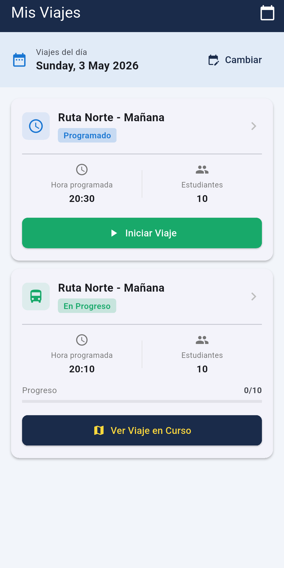 Vista del conductor — mis viajes