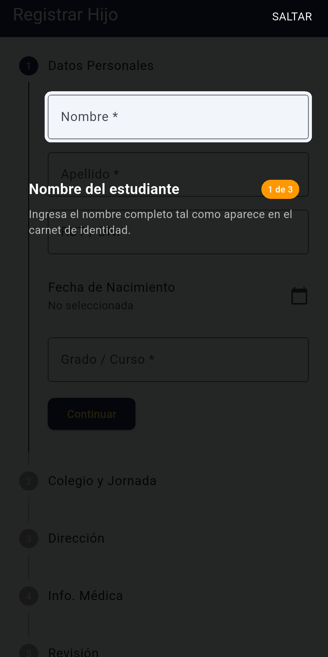 Registro de estudiante