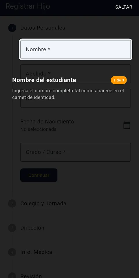 Registro de estudiante